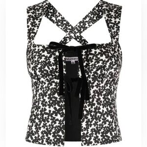 NWT Reformation Azalea Bow Tie Top in Black and White Floral